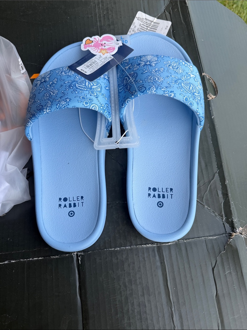 Roller Rabbit Light Blue Paisley Slide Sandals